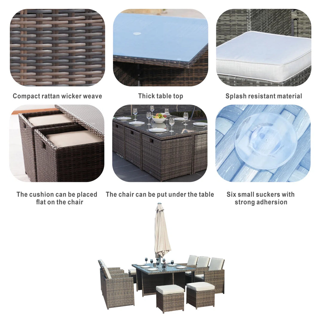 Three Posts Guynn Rectangular 10-Person Dining Set with Cushions