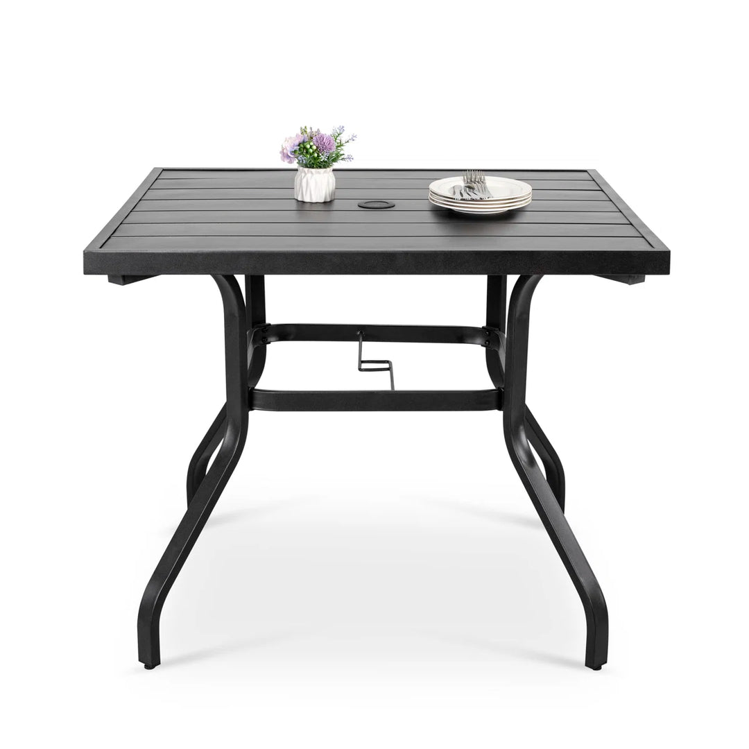 Greyleigh Modbury Outdoor 5-Piece Dining Set with Iron Chairs and Umbrella Hole