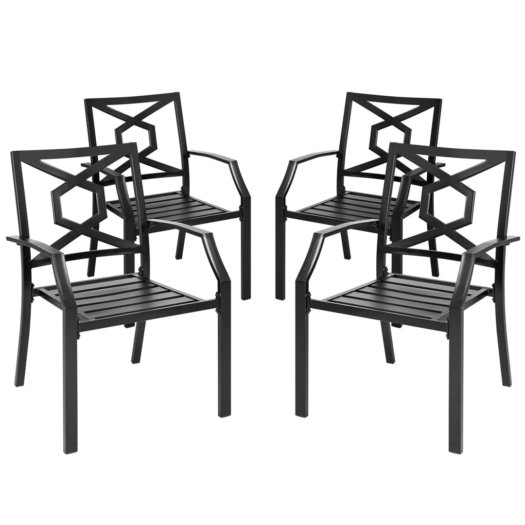 Greyleigh Modbury Outdoor 5-Piece Dining Set with Iron Chairs and Umbrella Hole