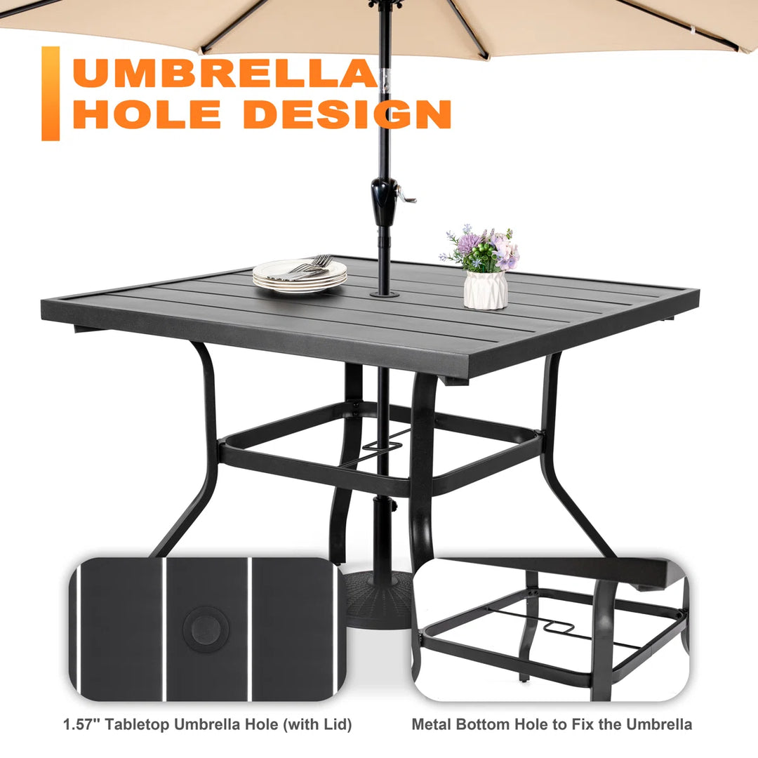 Greyleigh Modbury Outdoor 5-Piece Dining Set with Iron Chairs and Umbrella Hole