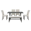 Harper Bright Designs Retro Style 6-Piece Gray Wash Wood Rectangle Dining Table Set