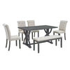 Harper Bright Designs Retro Style 6-Piece Gray Wash Wood Rectangle Dining Table Set