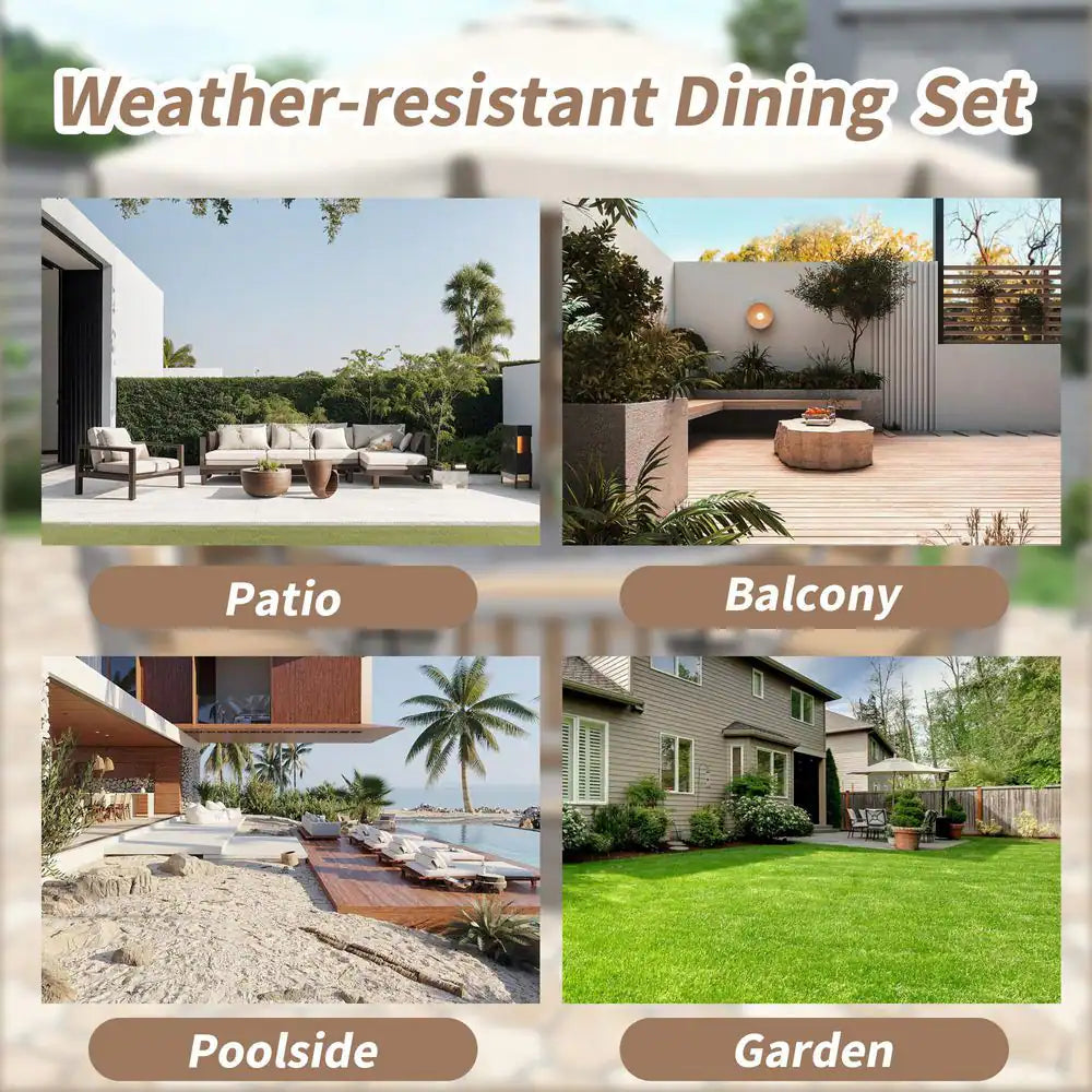 Harper Bright Designs Antique Gray 5-Piece Wood Outdoor Dining Set with Umbrella Hole