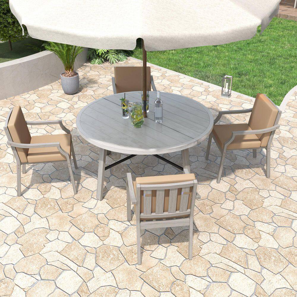 Harper Bright Designs Antique Gray 5-Piece Wood Outdoor Dining Set with Umbrella Hole