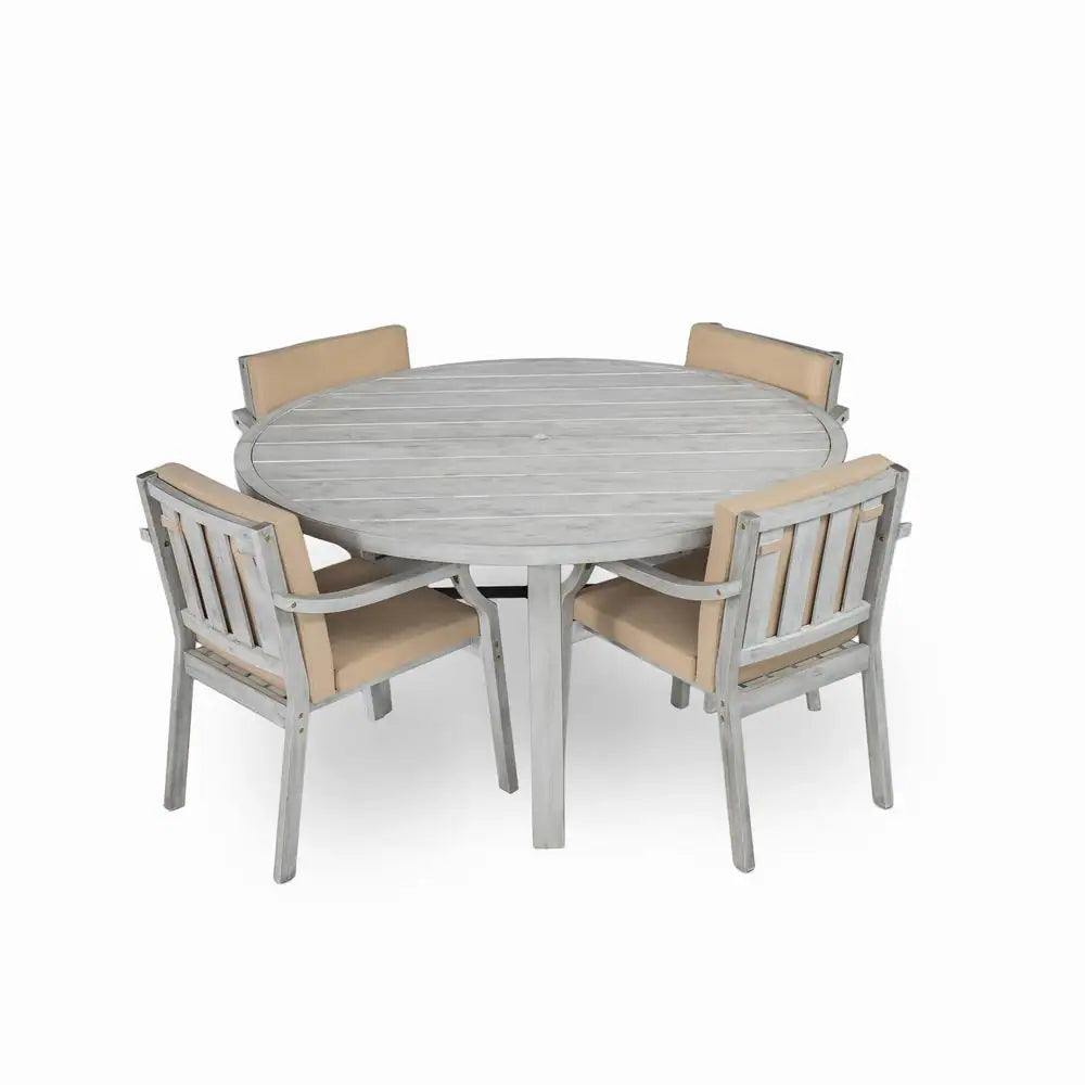 Harper Bright Designs Antique Gray 5-Piece Wood Outdoor Dining Set with Umbrella Hole
