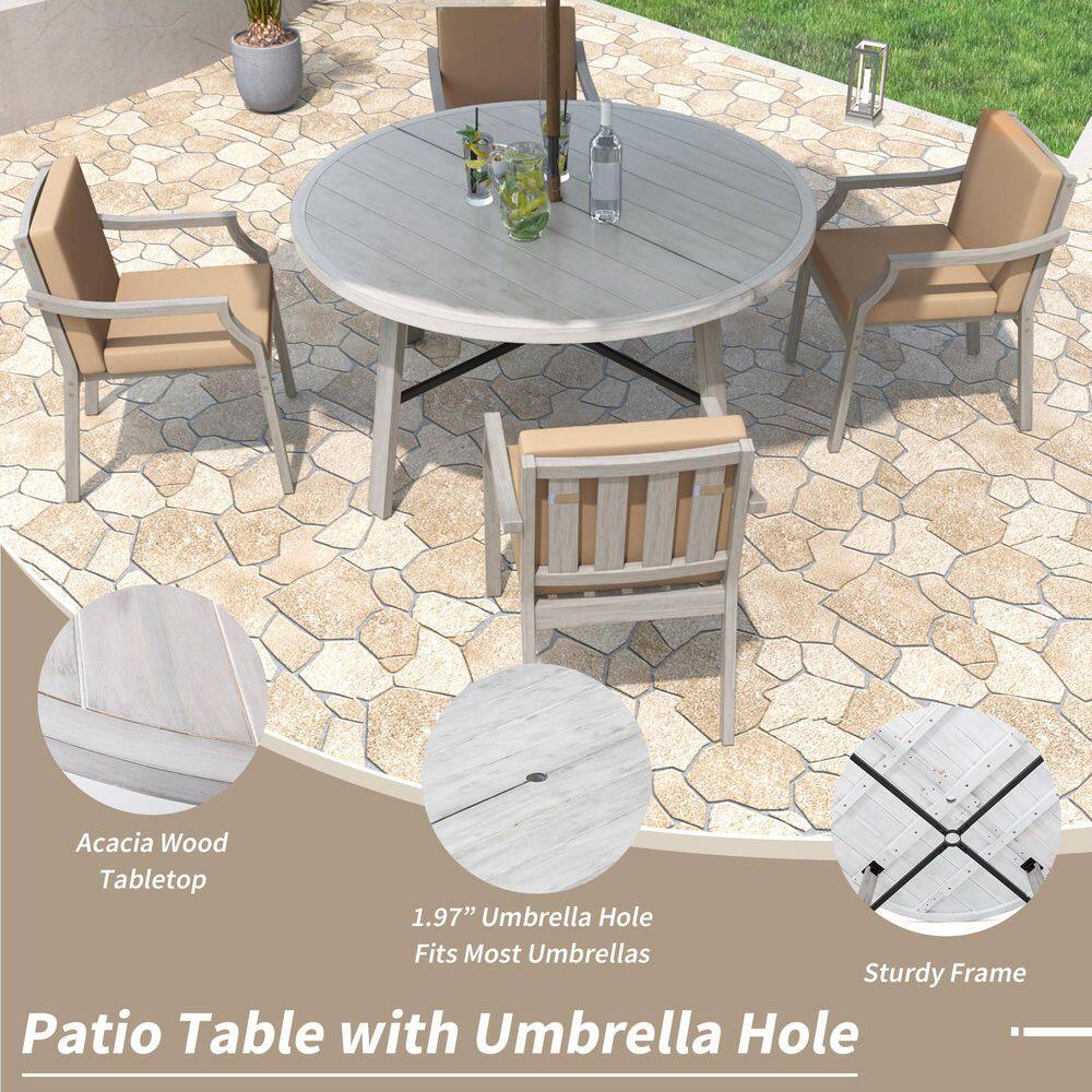 Harper Bright Designs Antique Gray 5-Piece Wood Outdoor Dining Set with Umbrella Hole