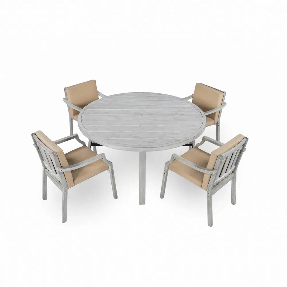 Harper Bright Designs Antique Gray 5-Piece Wood Outdoor Dining Set with Umbrella Hole