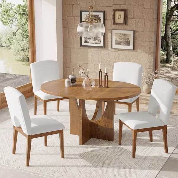 Harper Bright Designs Natural 6-Piece Wood Top Extendable Dining Set