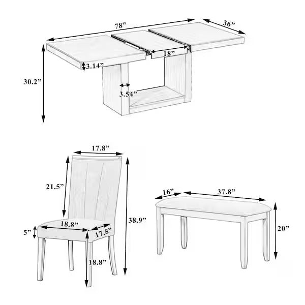 Harper Bright Designs Natural 6-Piece Wood Top Extendable Dining Set