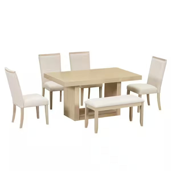 Harper Bright Designs Natural 6-Piece Wood Top Extendable Dining Set