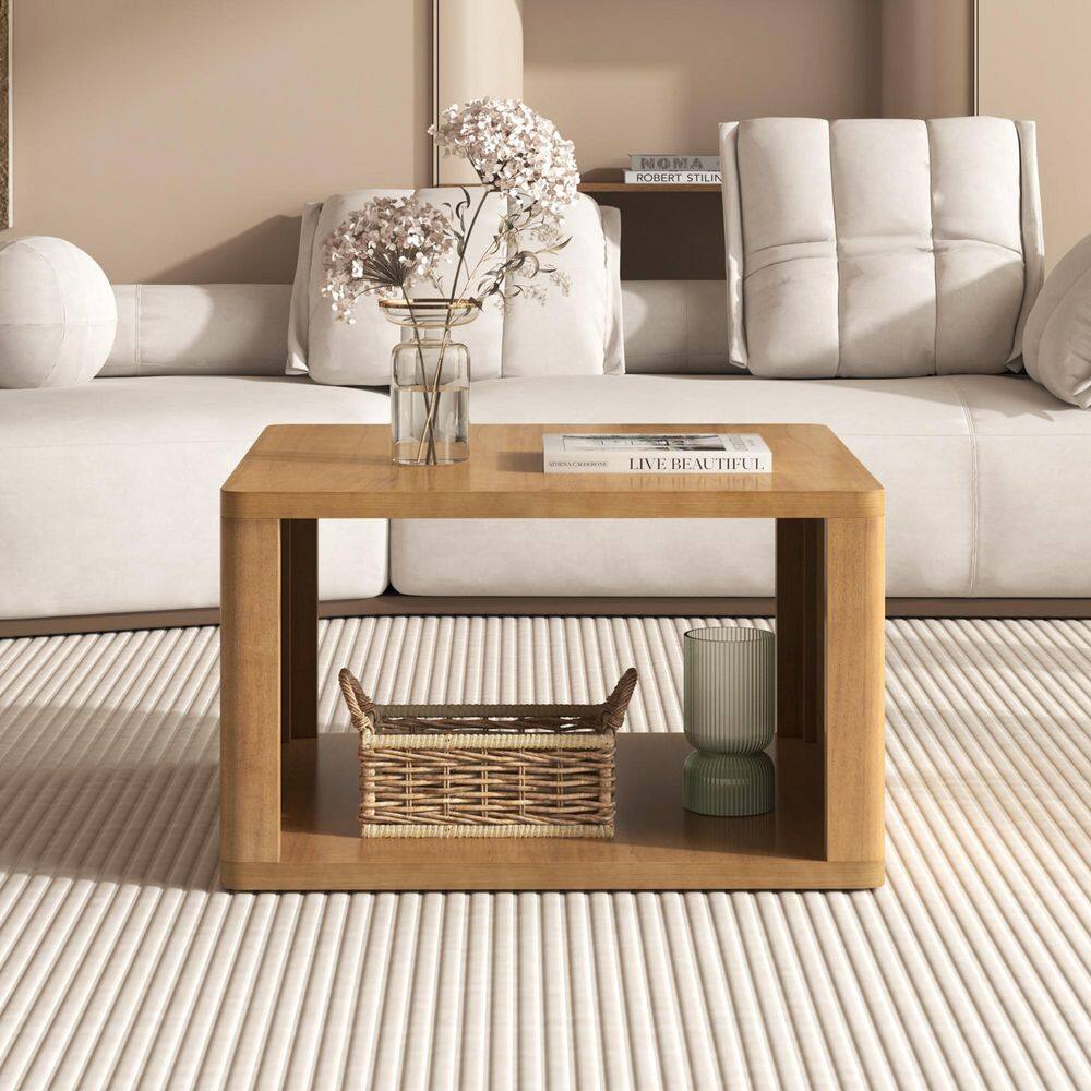 Harper Bright Designs 30.8in Natural Square MDF Coffee Table with Open Storage